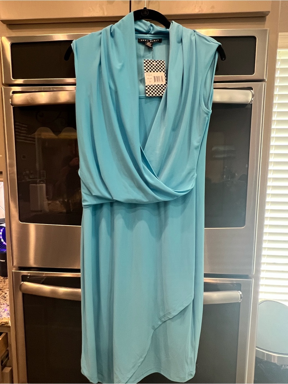 Como London Sleeveless Aqua Draped Cowl Midi Dress